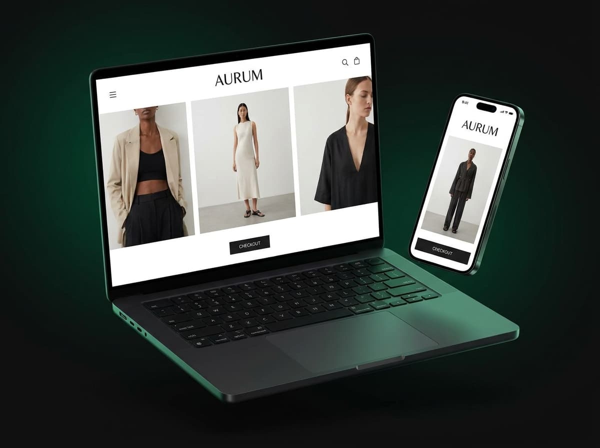 A storefront built with Bazaar shown on a laptop and phone
